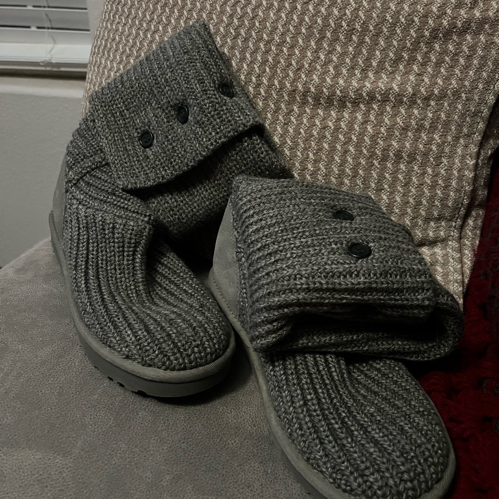 UGG Gray Knit Button Boots